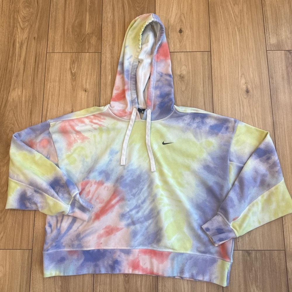 Nike Dri-FIT Tie-dye Cropped Hoodie Sweatshirt Boxy Pastel Purple Pink Size MED